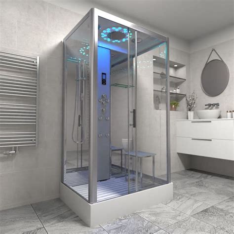 insignia shower cabin Buy Insignia Platinum Grey Marble Offset Quadrant Steam Shower Bath Cabin 1200mm x 800mm RH - Chrome Frame today